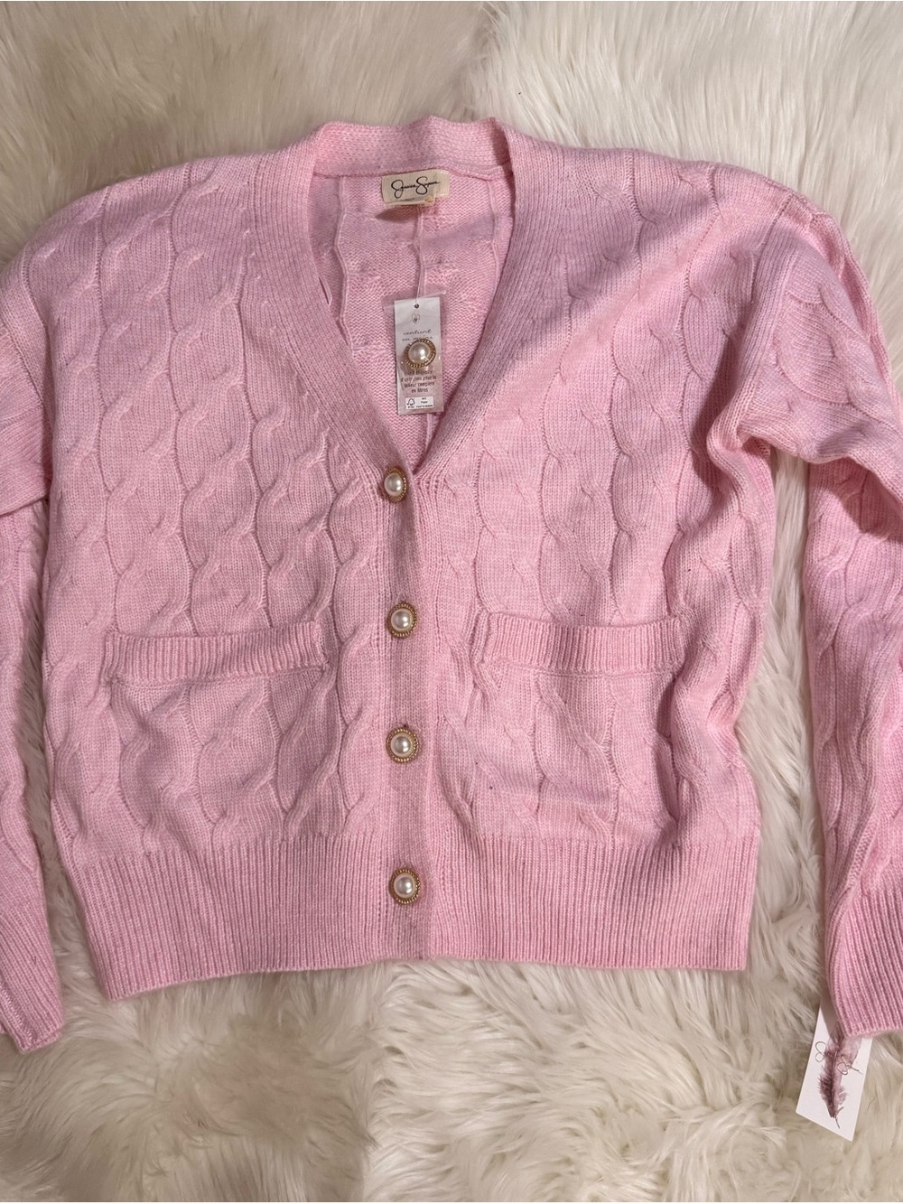 Jessica Simpson Pink Cable Knit Pearl Button Cardigan